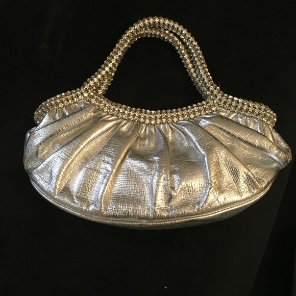 Judith Leiber Rhinestone Silver Leather Clutch 7" - Picture 5 of 5